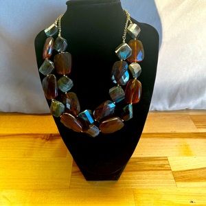 Large beaded amber and turquoise necklace